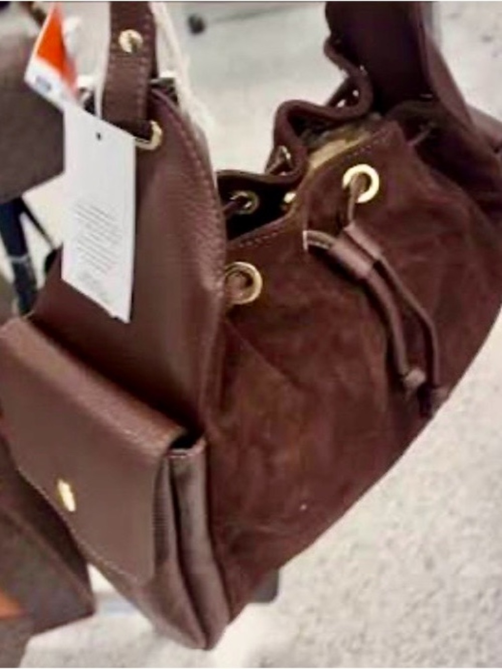 Classic Brown Suede Drawstring Women’s Shoulder Bag